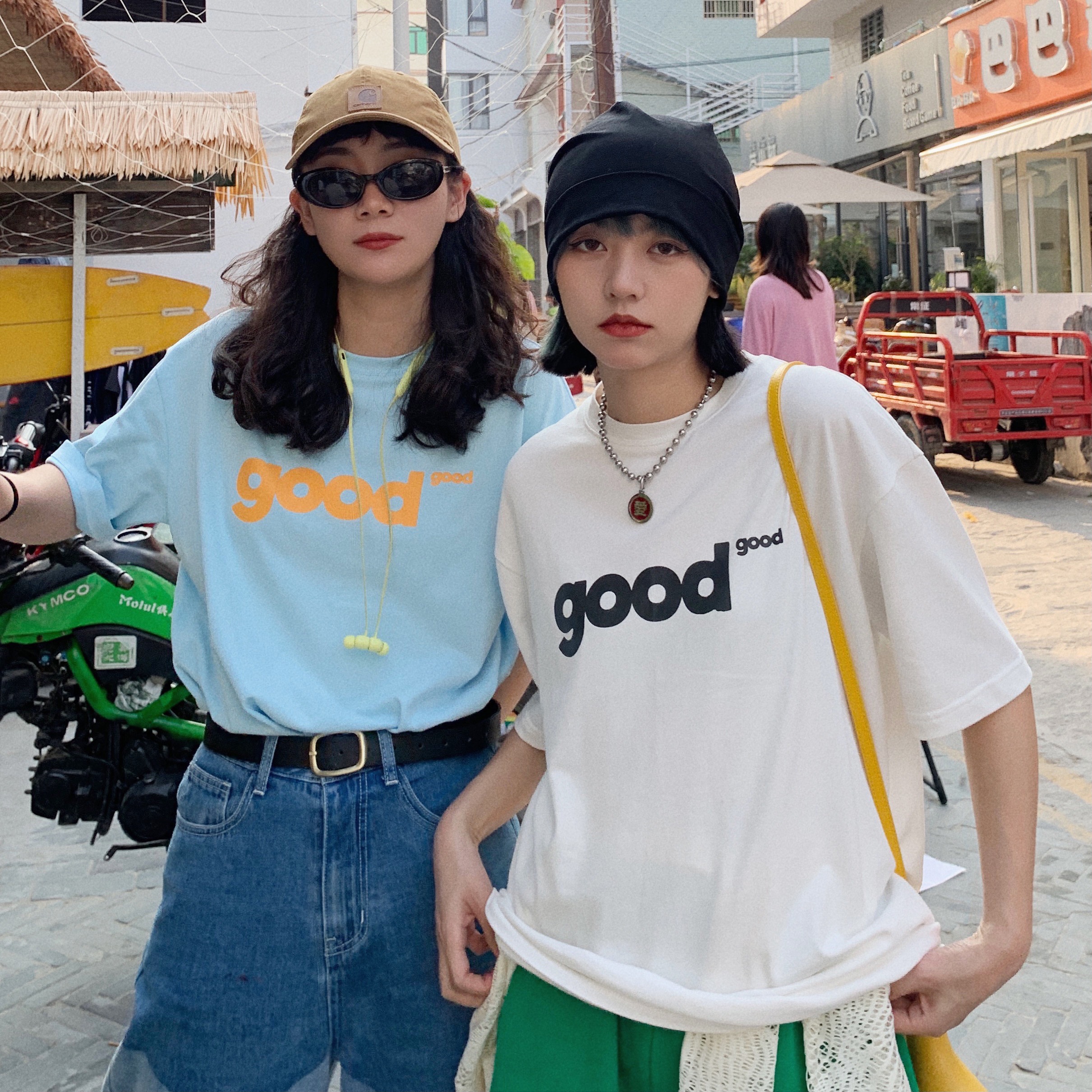 美好商店MeihaoStore四色good印花纯棉短袖马卡龙配色T恤情侣款