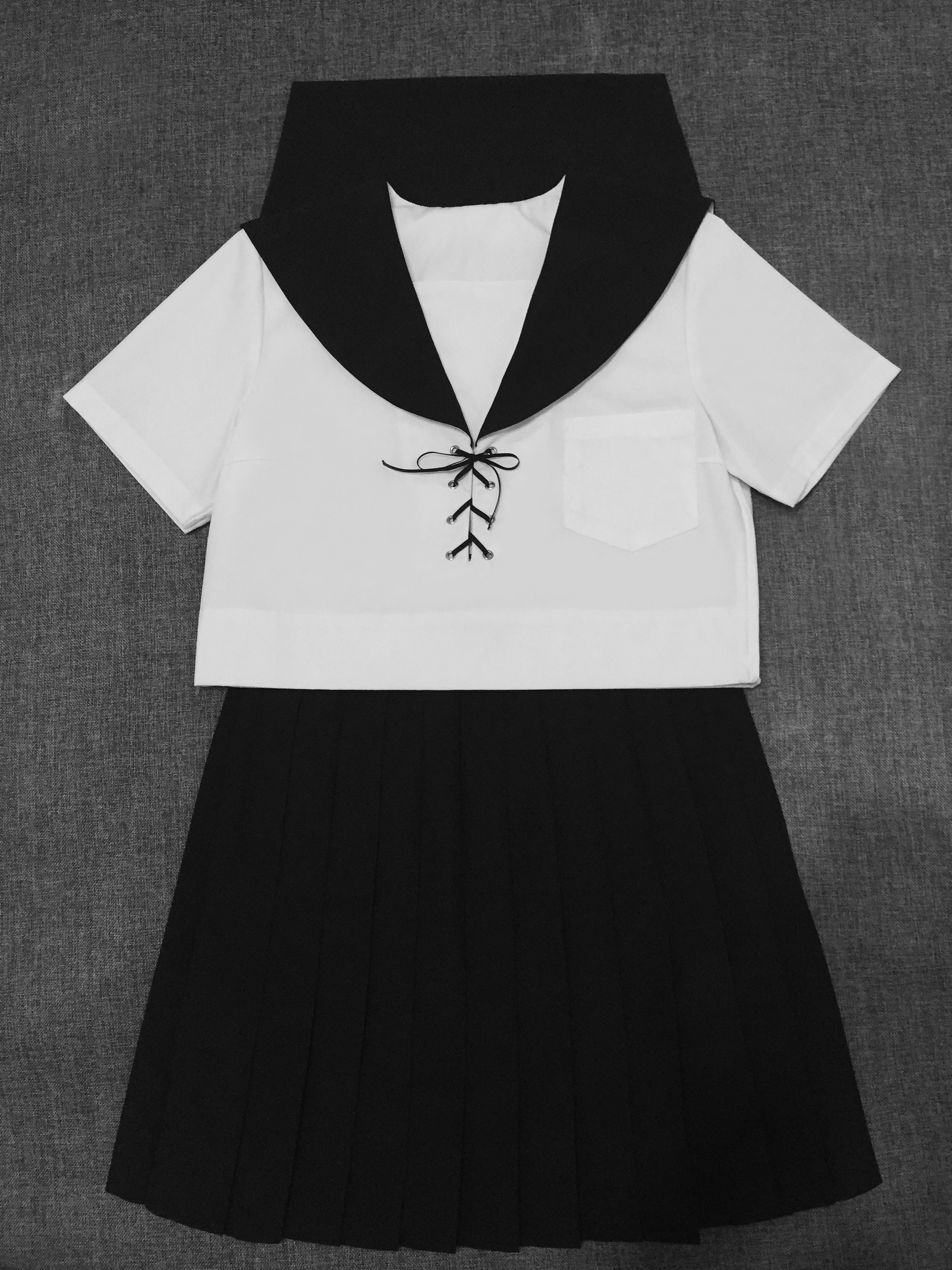 【现货】jk制服水手服原创日本学生纯黑襟不良风小恶魔中长裙夏服