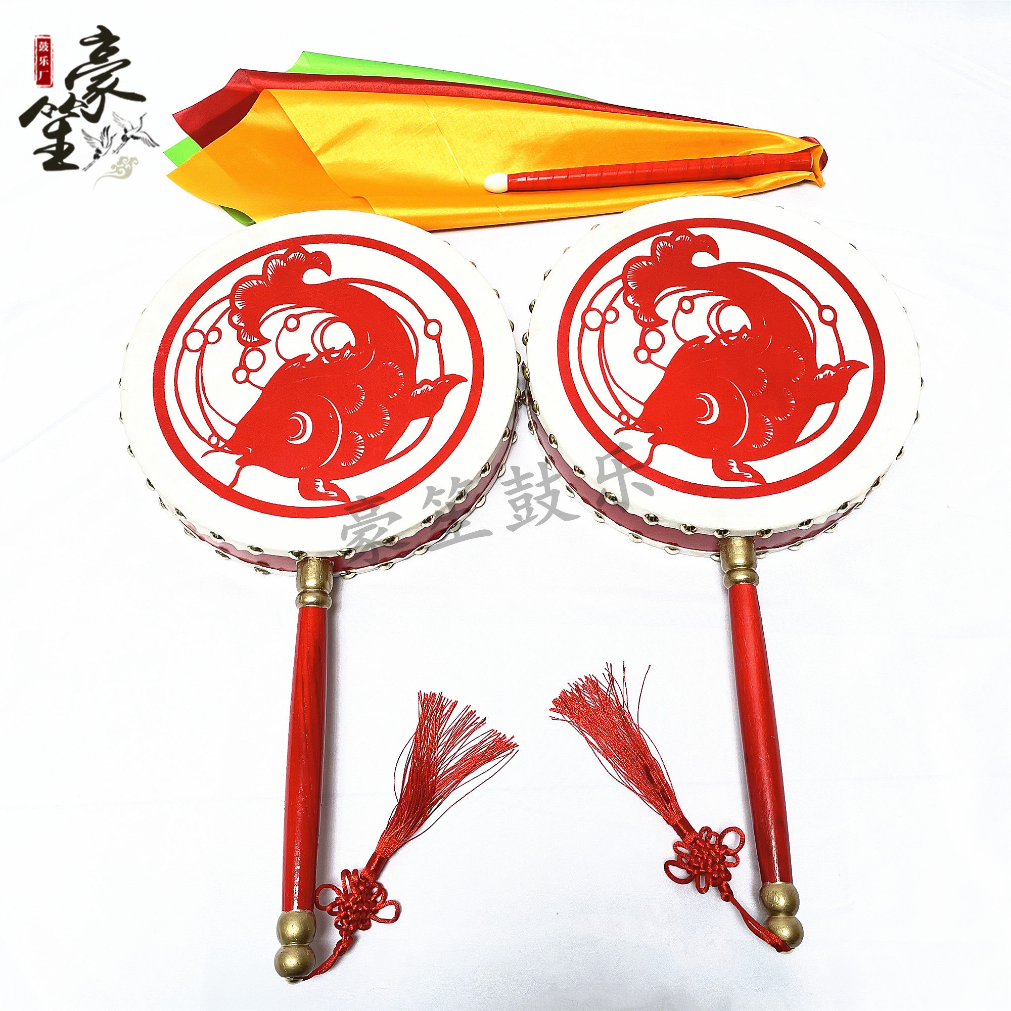 优选好货欢乐渔鼓真牛牛皮鼓面道具鱼鼓学生秧歌鼓