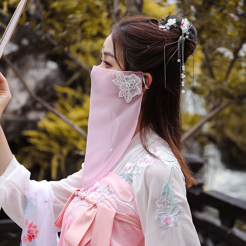 面纱汉服遮面公主侠女仙女配饰白面纱同款电视剧民族服装