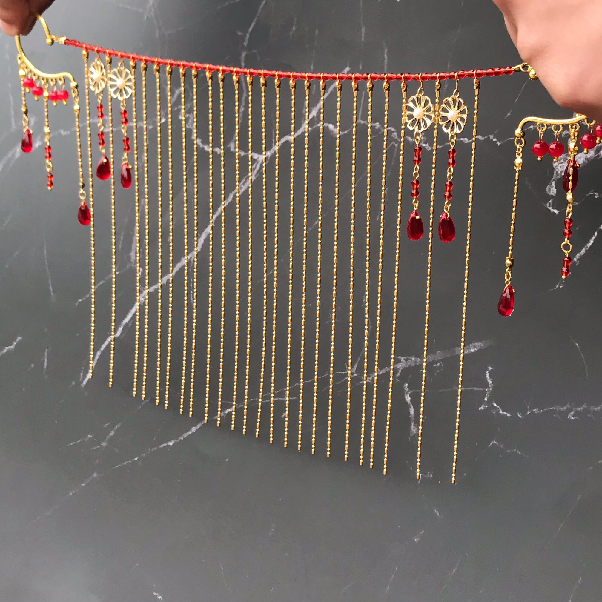 秀禾服头饰流苏汉服面帘古风遮脸饰品古代面纱古风cos古装遮面