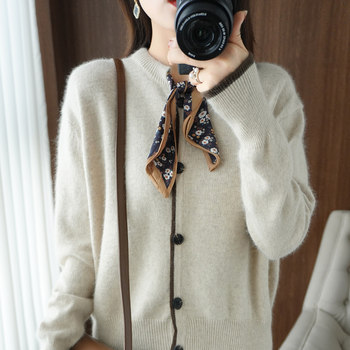 ການເກັບກູ້ 59 ຢວນ sweater cashmere sweater ຂອງແມ່ຍິງ cardigan 2023 ພາກຮຽນ spring ແລະດູໃບໄມ້ລົ່ນ knitted ຄໍຕະຫຼອດ scarf jacket ສັ້ນ sweater ວ່າງເທິງ