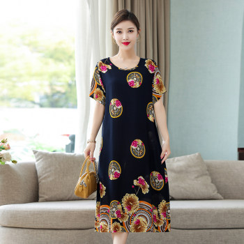 Mom's summer cotton silk dress plus size slim middle-aged and elder women's mid-length cotton silk-length skirt 40