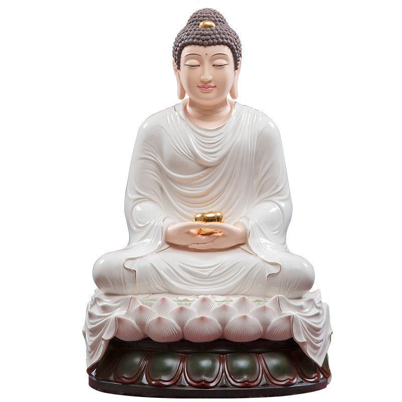 滢鑫坐莲释迦牟尼德化白瓷彩绘如来如来佛佛祖供奉摆件