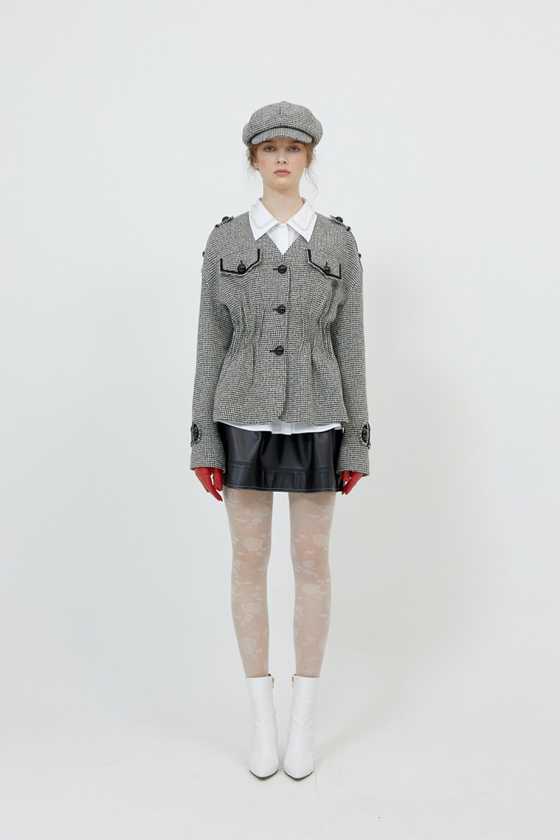 秒发romanchic复古古格纹压褶收夹克短外套2020秋冬短外套