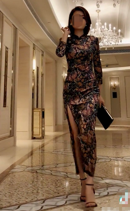 艾衣岑抖音徐露同花色旗袍长袖复古收腰时尚新潮连衣裙