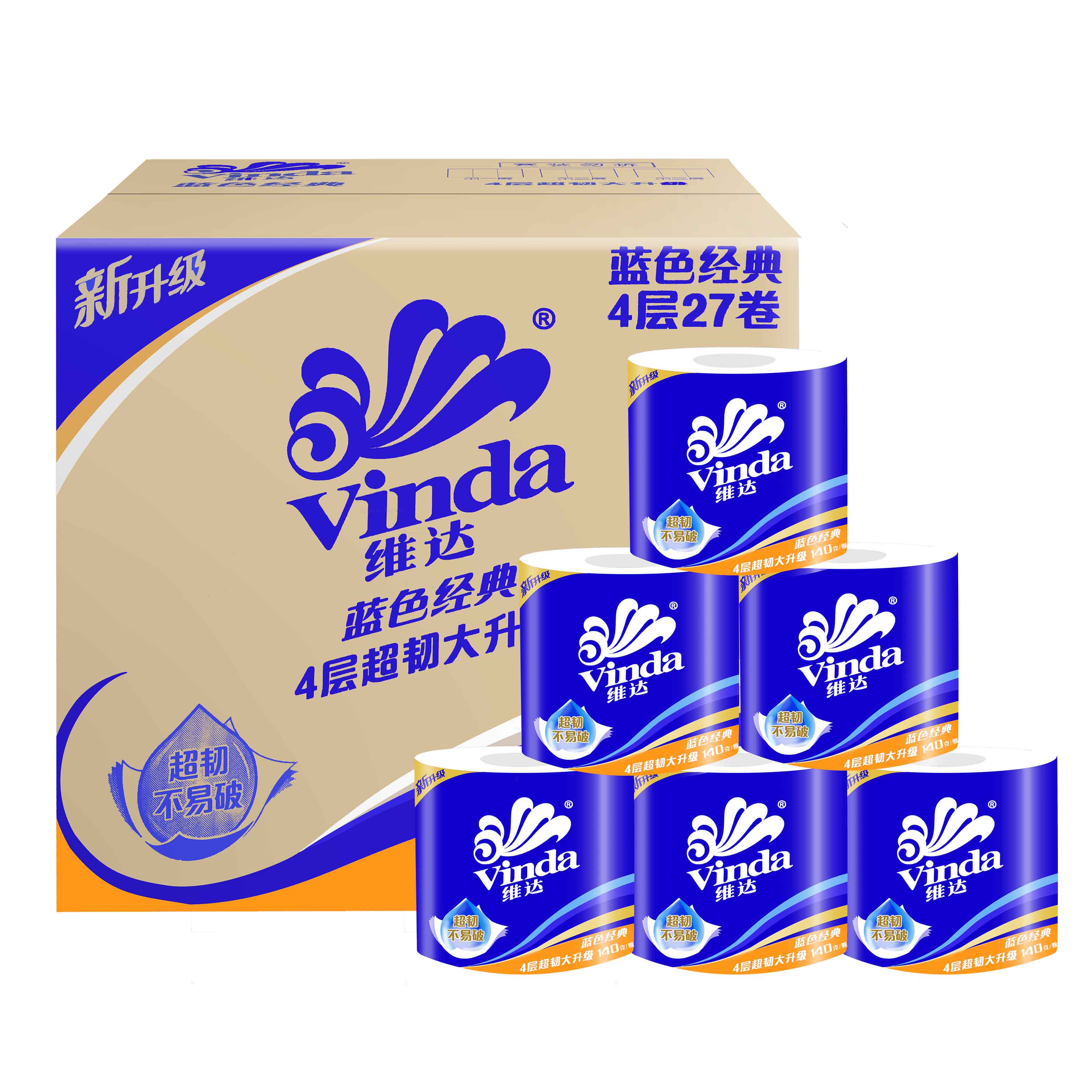 卷纸维达纸卷筒纸蓝色经典4层140克27卷卫生卫生纸卷筒纸