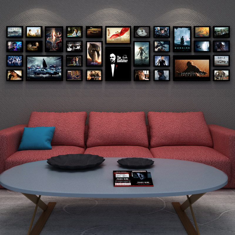 复古经典电影海报装饰照片墙挂画实木相框影院餐厅照片墙