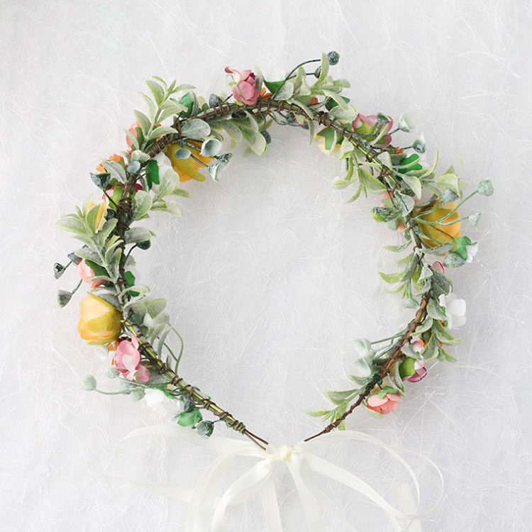 2020新款彩色玫瑰花冠发雏菊菊花女童花环头饰发饰