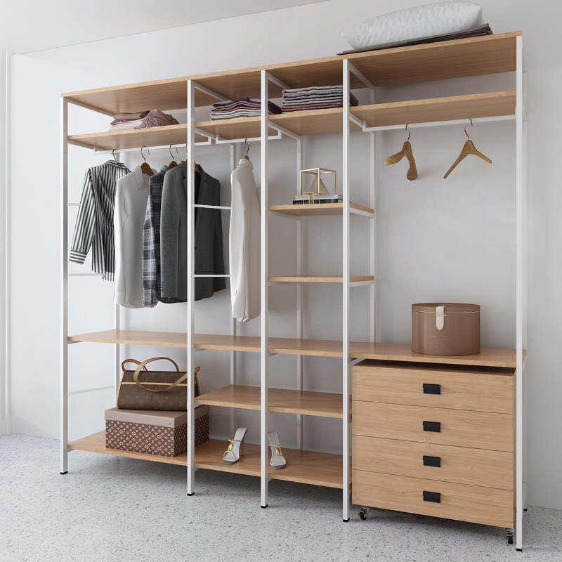 衣柜实木家用卧室衣橱简易无门步入开放式挂衣衣柜