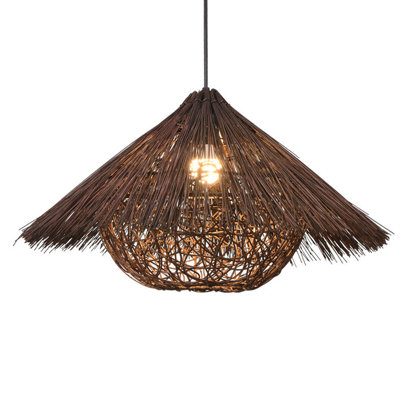 中式创意鸟窝个性田园藤编灯卧室餐厅农家乐草帽藤艺复古艺术吊灯-江