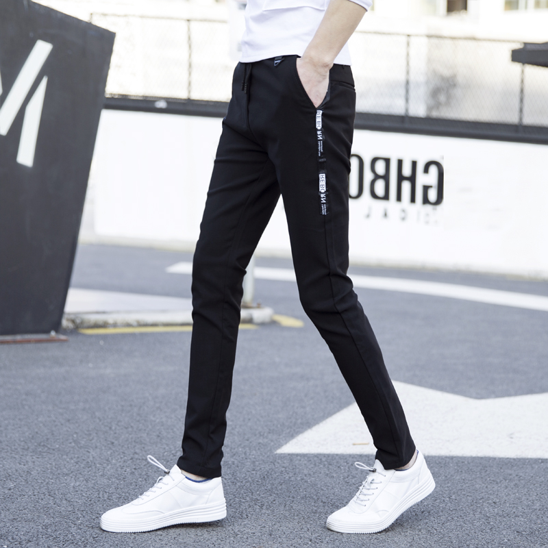 裤子男士休闲裤夏季薄款修身小脚裤男长裤韩版潮流百搭黑色运动裤