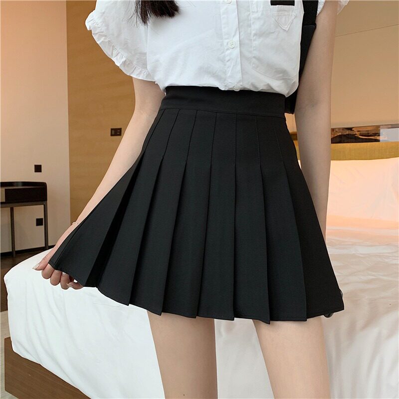 大码黑色百褶裙小个子半身裙胖mm高腰显瘦字裙半身裙