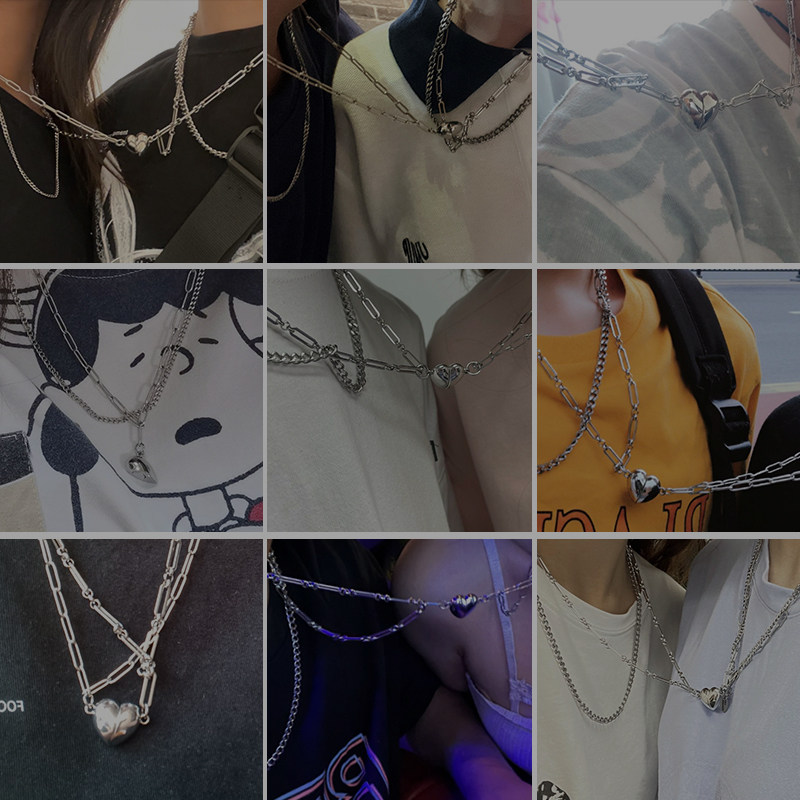 killwinner怦然心动爱心磁铁相吸叠戴拼接抖音同款情侣项链