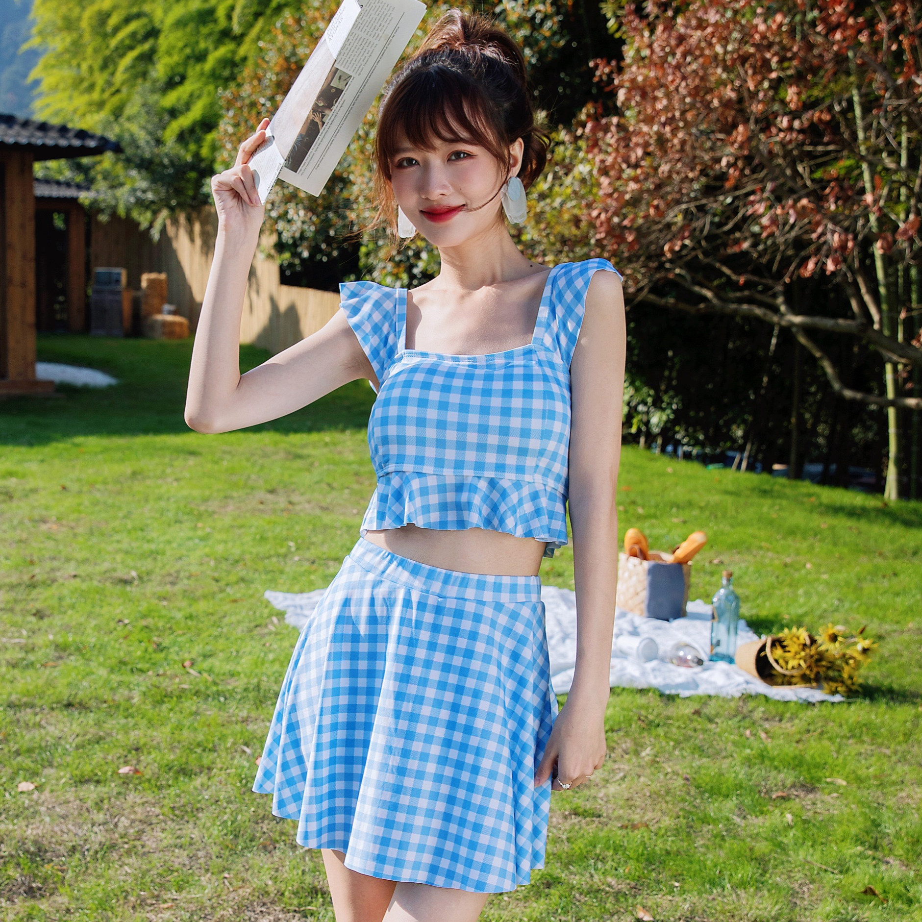 泳衣保守韩国甜美少女可爱分体式件套两件女显分体泳衣