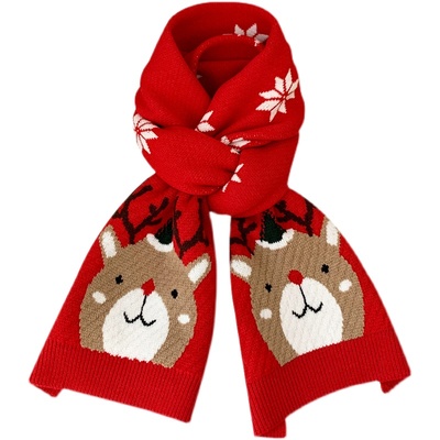 圣诞节礼物可爱小鹿针织红色围巾女冬季保暖亲肤毛线围脖学生情侣