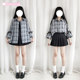 Cat ready to original gray plaid shirt jacket Harajuku cool handsome stitching straps hollow Cat ready to original gray plaid shirt jacket Harajuku cool handsome stitching straps hollow