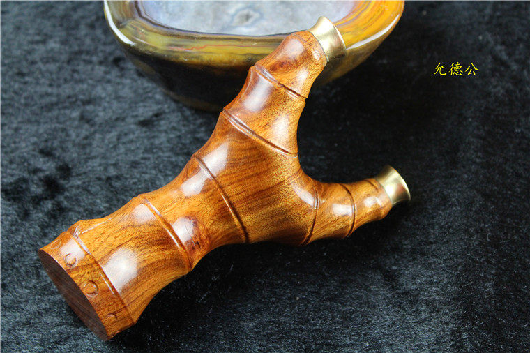 雕刻弹弓实木造型铜头快压免绑竹节精美手把飞镖