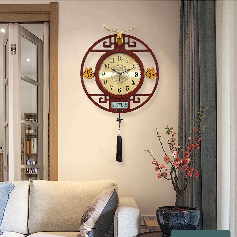新中式时尚个性石英钟餐厅钟表挂墙创意客厅家用挂钟