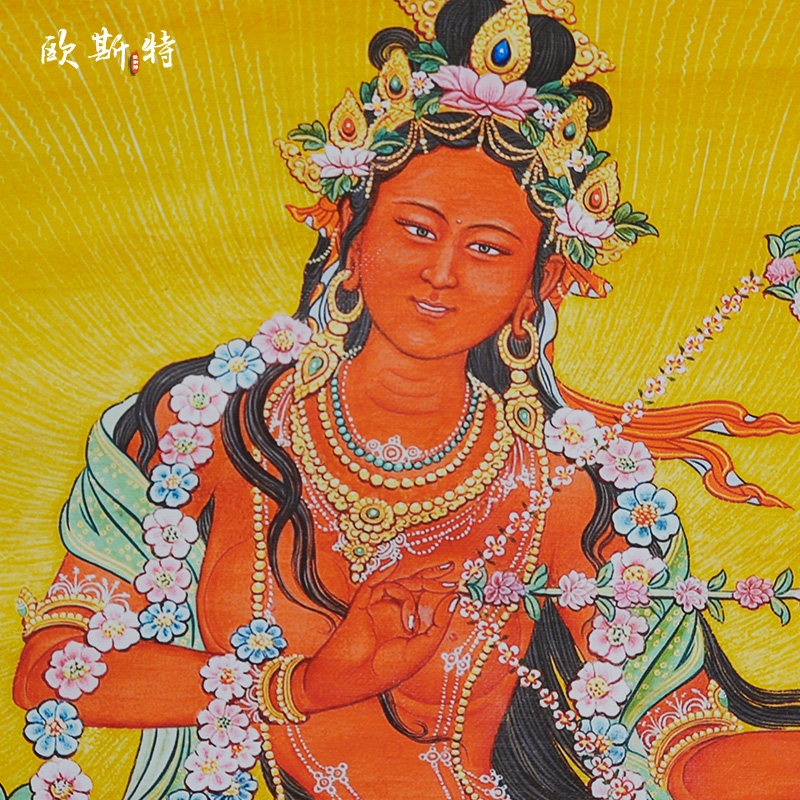 欧斯特作明佛母唐卡家用客厅玄关禅意佛画像藏式手工装裱挂画