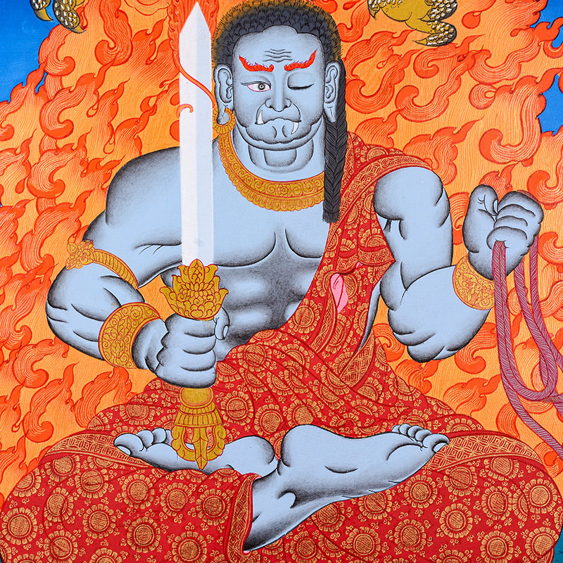 不动欧斯特明王手绘唐卡装饰画菩萨生肖本命藏式现代装饰画