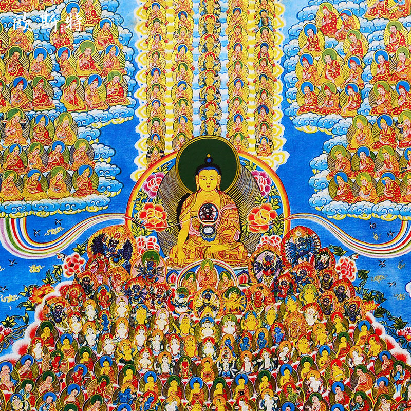 唐卡西藏镀金烫金释迦牟尼皈依释迦摩尼佛像挂画现代装饰画