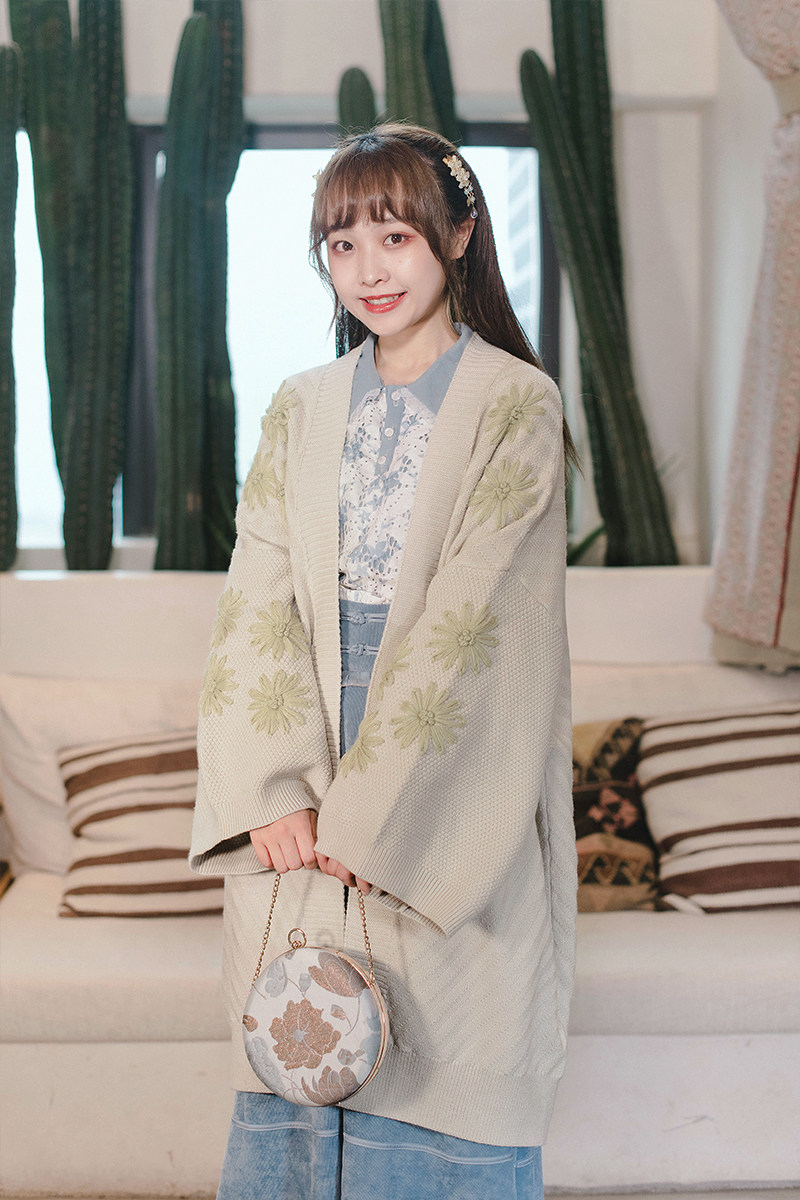 长款外套秋冬汉元素国风毛衣开衫对襟汉服改良毛衣