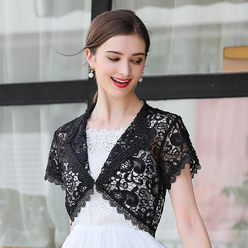 白色蕾丝小披肩 夏百搭短款配裙子镂空外套夏裙子外搭小披肩 薄款