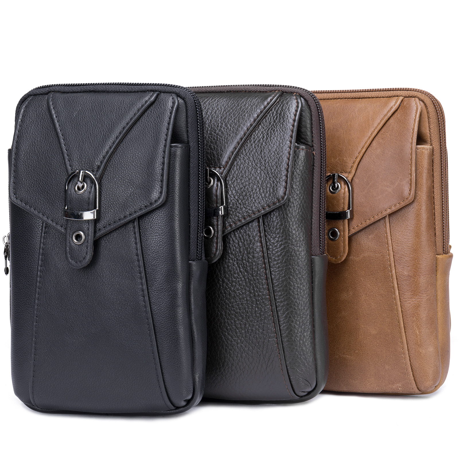 正品 新潮流腰包男手机包男士干活工地穿皮带腰间牛皮男款单肩斜