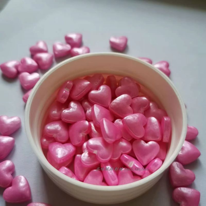粉红珠光小爱爱心500g甜品diy烘焙原料彩珠其他烘焙半成品
