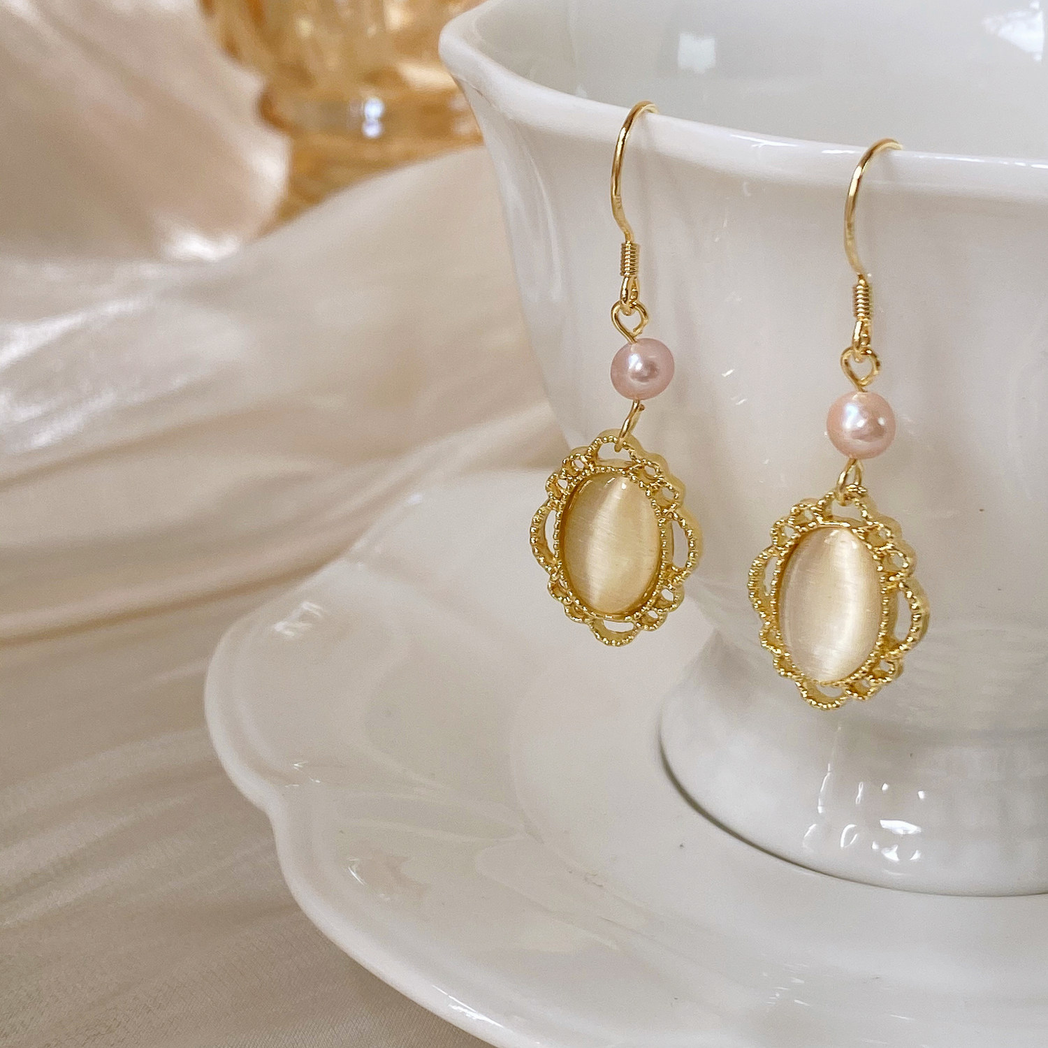 有点复古宫廷天然巴洛克珍珠耳坠法式优雅椭圆耳环