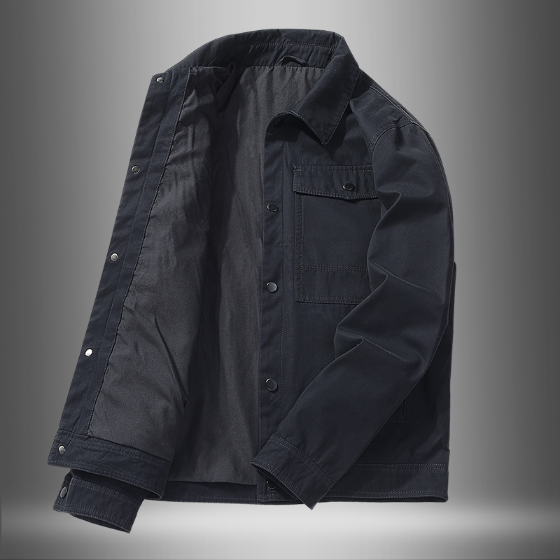 春秋季夹克外套男宽松百搭美式复古成熟稳重纯棉工装休闲春装上衣