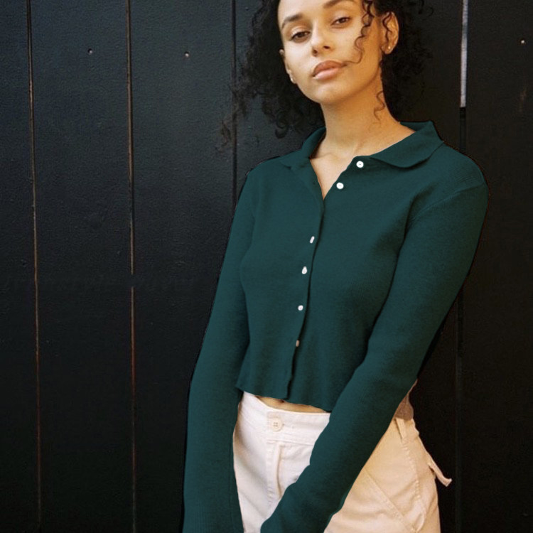 vintagetang欧美ins超火高腰短款针织衫女显翻领毛针织衫