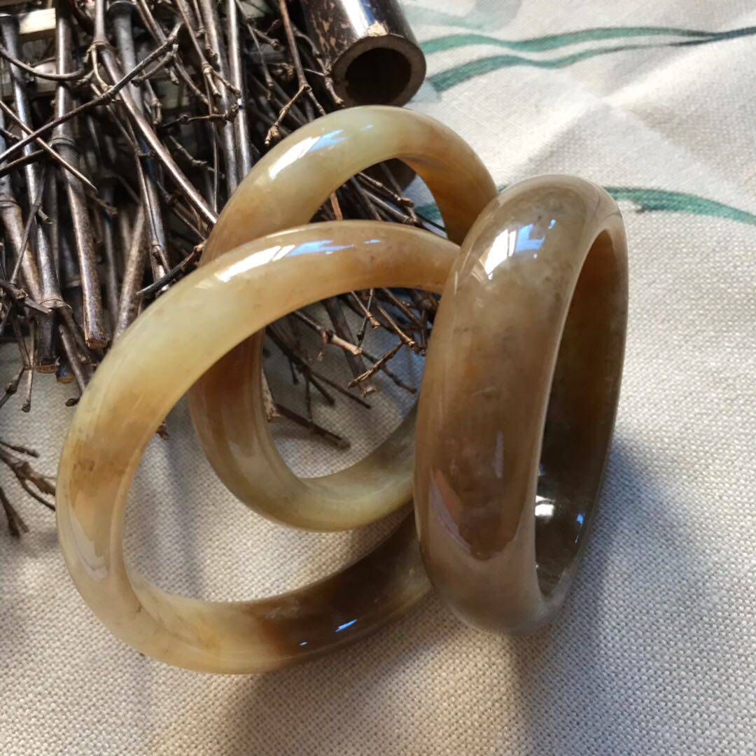 黄白手镯老玉天然正品辽宁岫岩玉手糖色镯子手镯