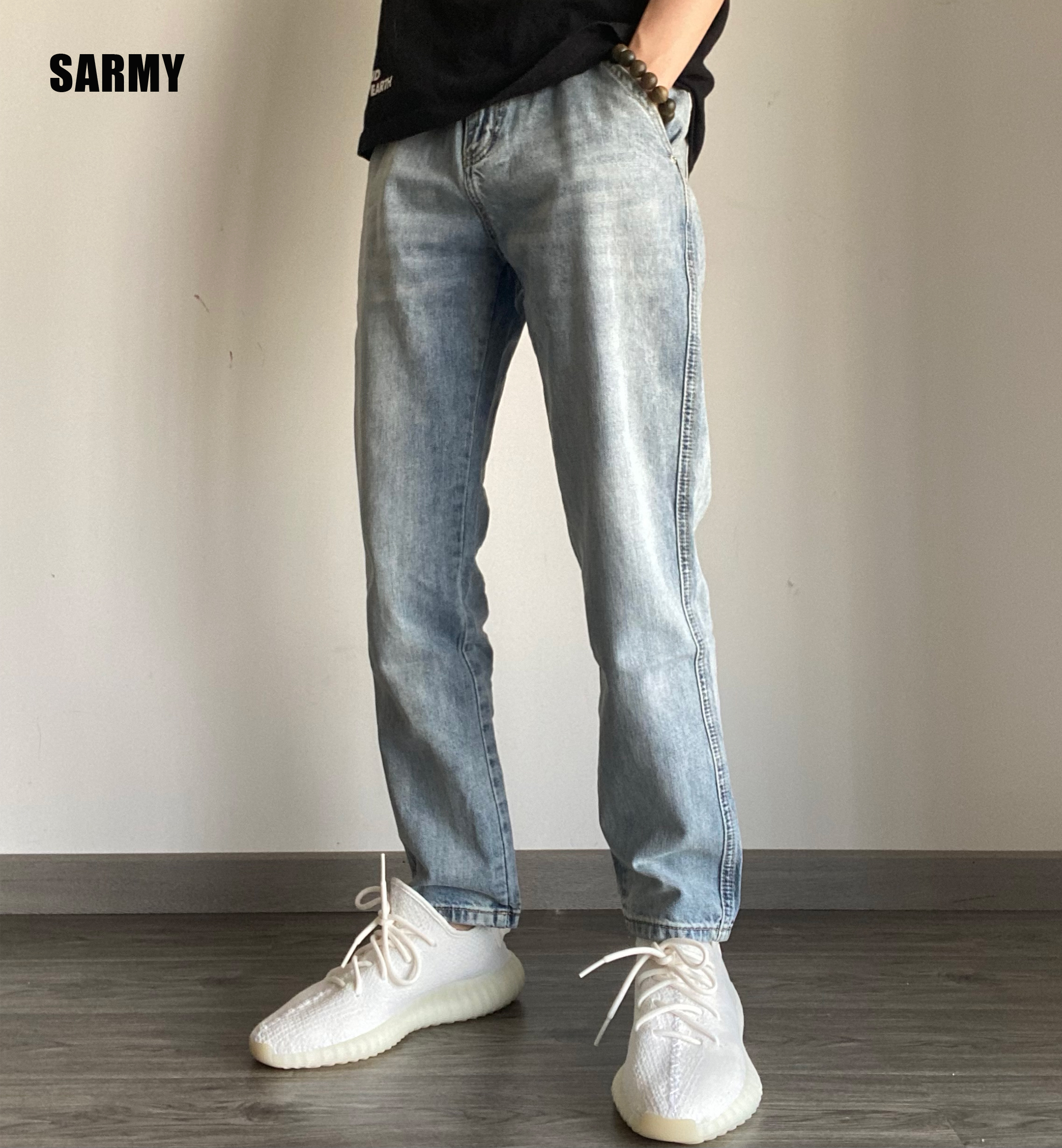 春夏yeezy搭配椰子新款浅色牛仔裤宽松潮流薄款鹿晗同款男士SARMY