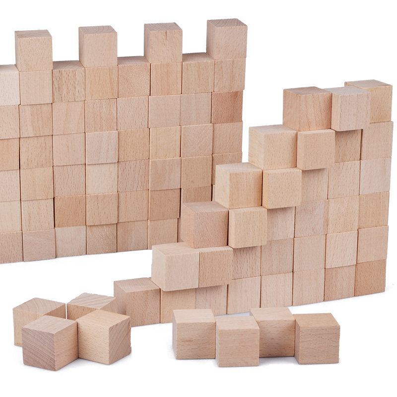 100粒原木大块木制正方体立方体积木块 数学教具儿童益智方块玩具