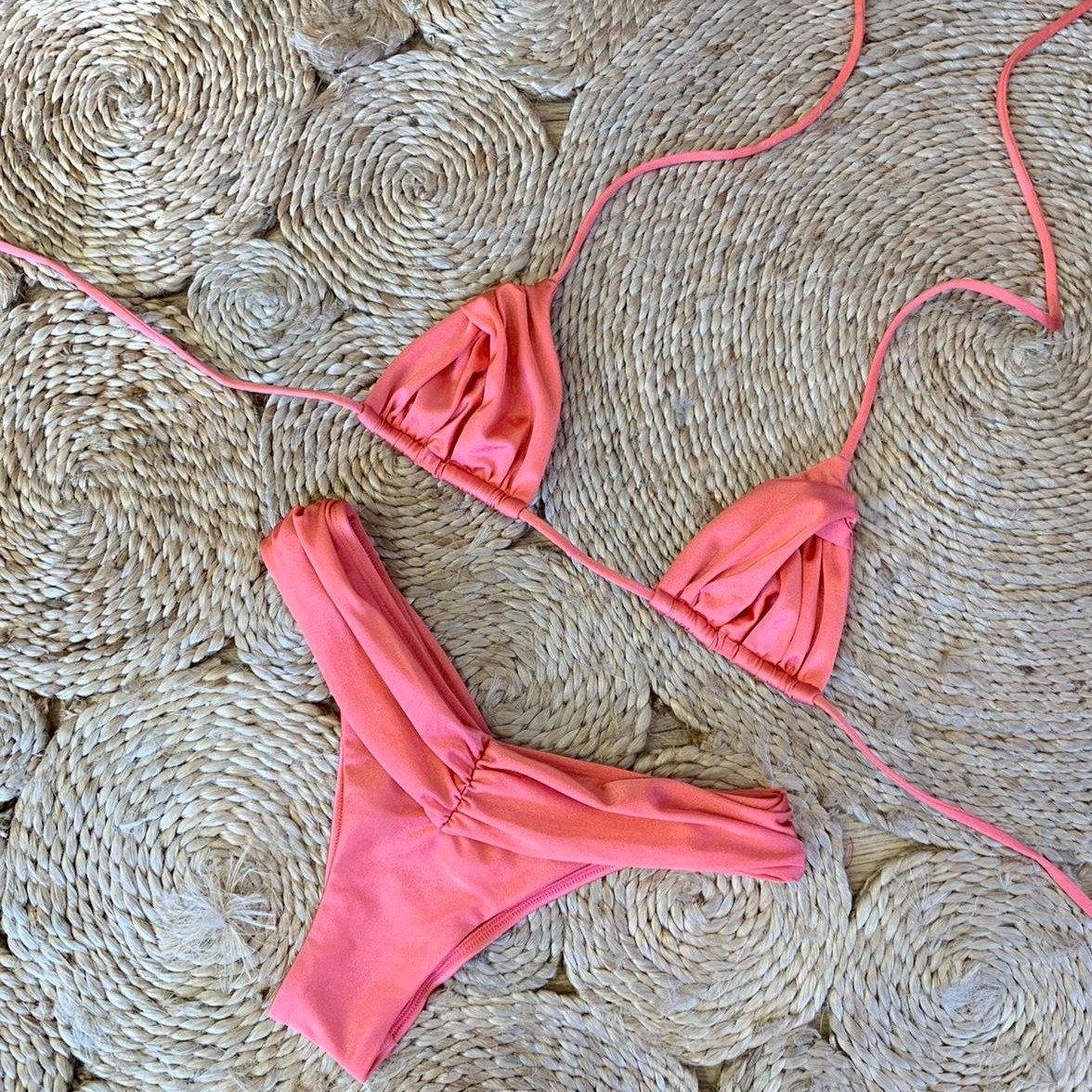 欧美美网红博纯色比基尼性感三点式高腰bikini辣妹比基尼