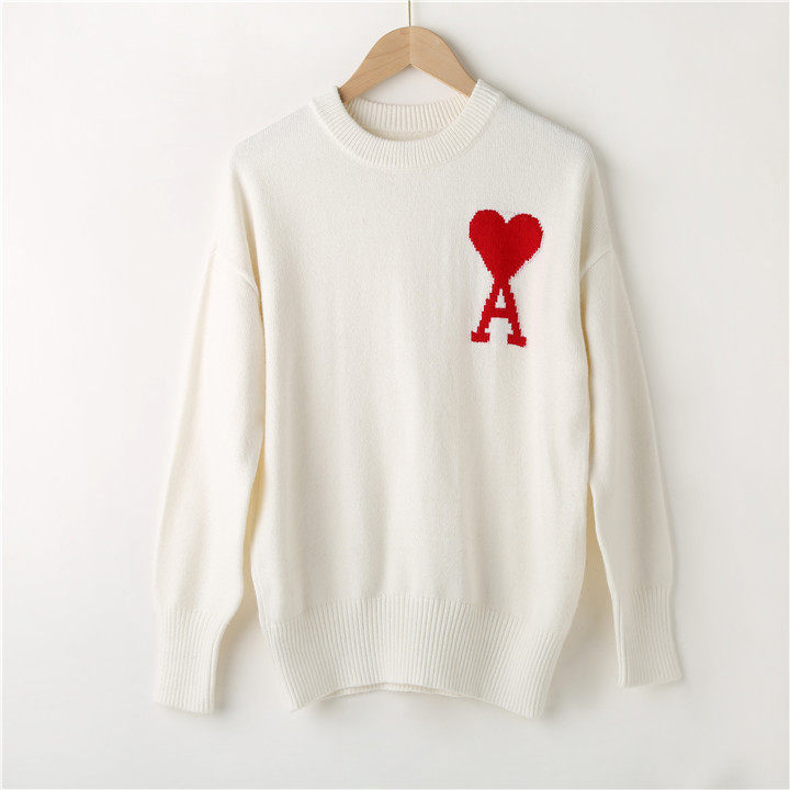 肖战同明星秋冬圆领爱心字母ami毛衣情侣针织毛衣