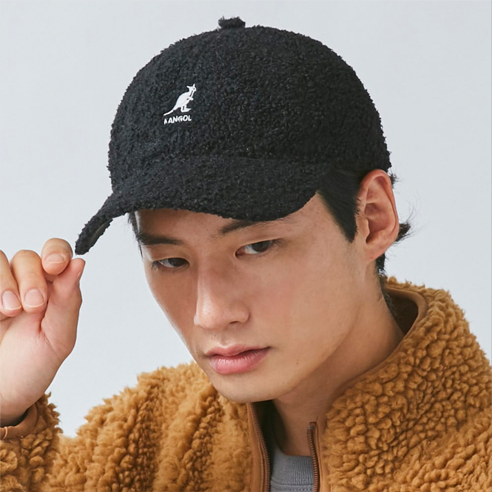 袋鼠冬季kangol毛绒棒球帽ins显脸小男女可爱字母保暖鸭舌帽子