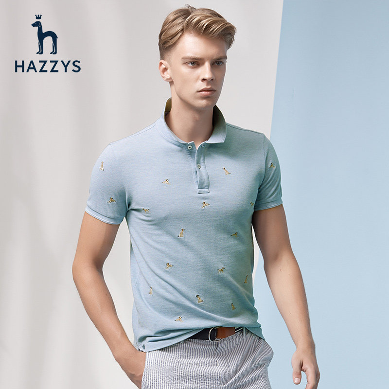 hazzys哈吉斯夏季新款男短袖t恤纯色潮流小狗刺绣翻领休闲polo衫