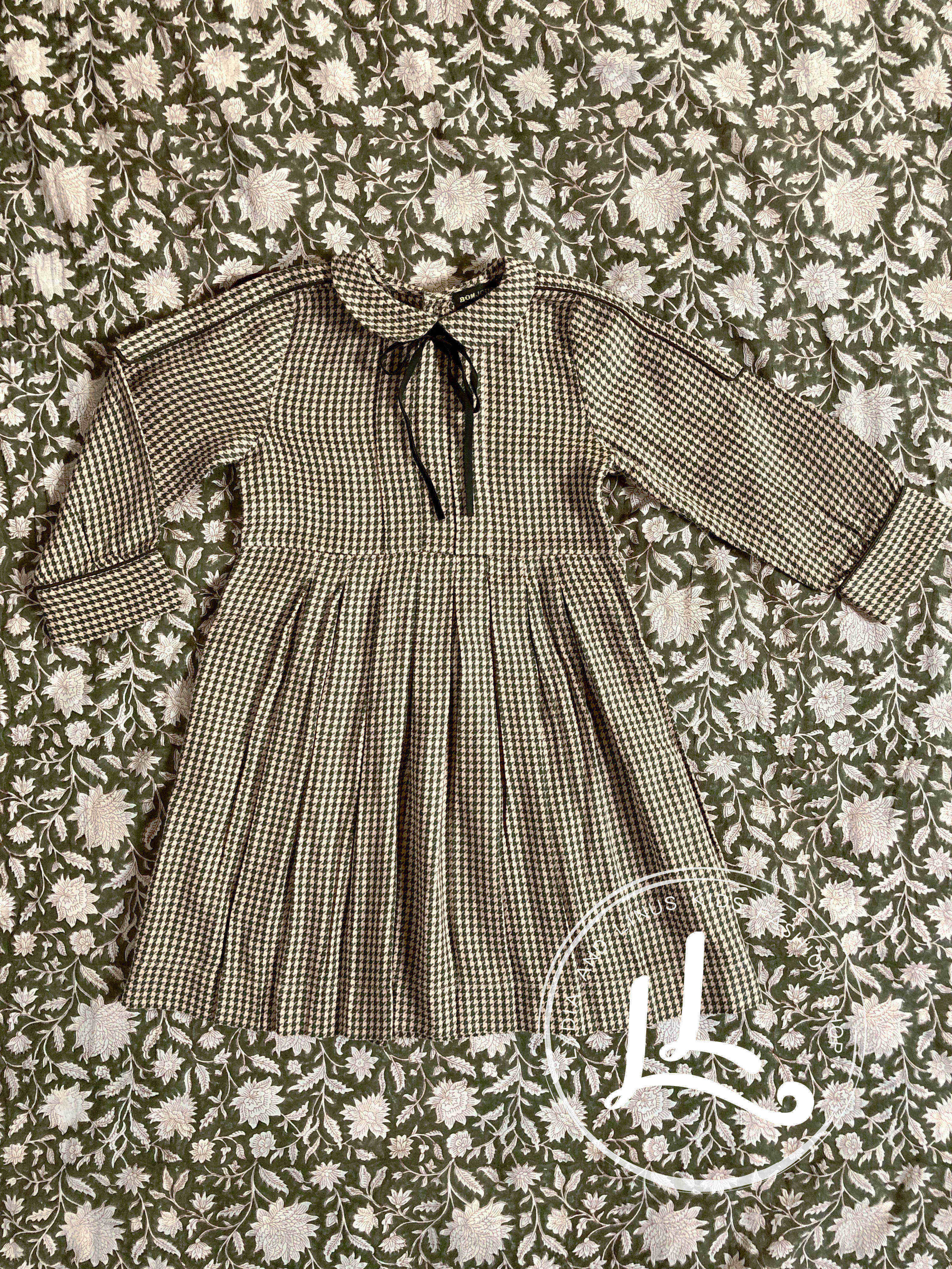 bonjour法国童装品牌正品授权女童千鸟格连衣裙连衣裙