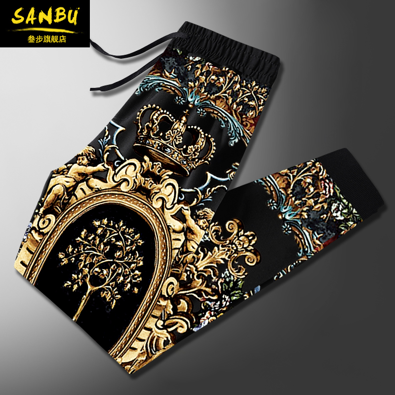 2022秋冬季新款加绒加厚运动裤长裤男士休闲裤宽松九分裤男装裤子