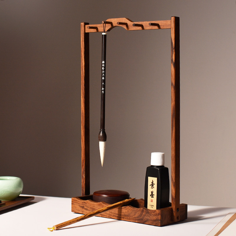 多功能檀木摆件文房收纳毛笔木笔毛笔架实木檀香笔架