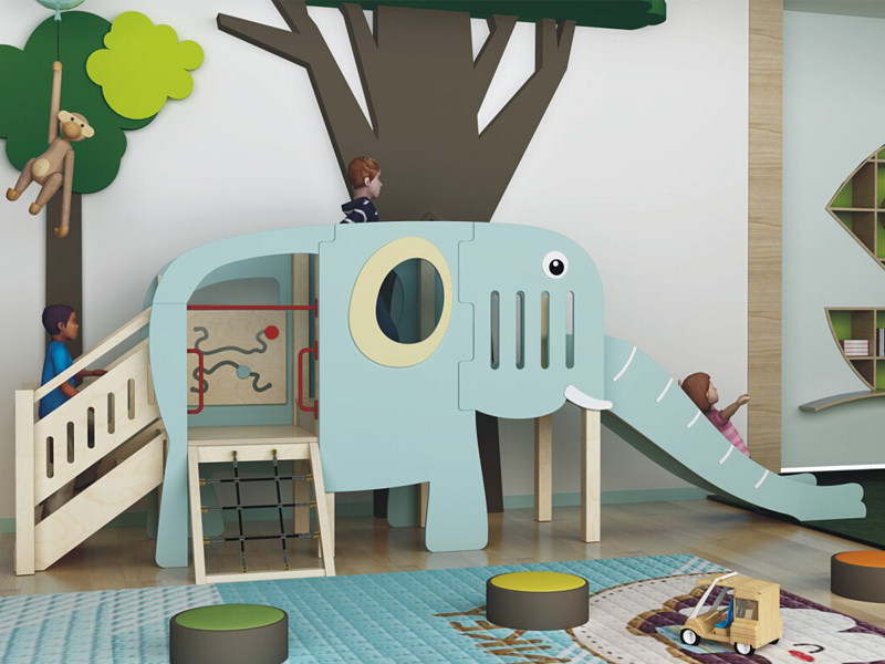 滑梯室内大型儿童木质卡通动物松鼠大象滑滑滑梯