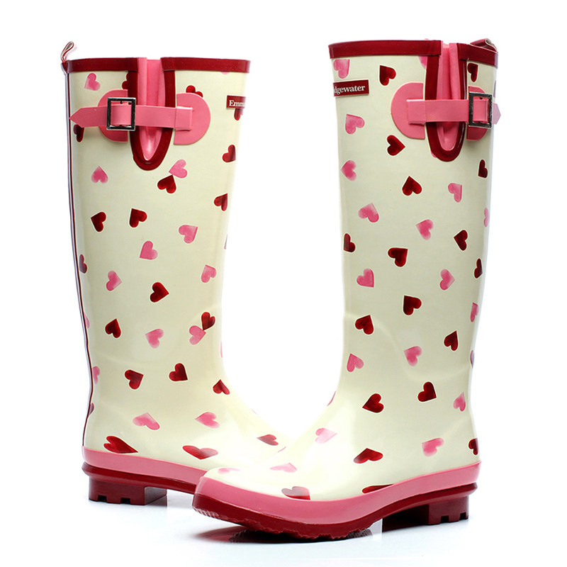 欧美春夏时尚甜美爱心高筒女式雨鞋女士雨靴套鞋防水鞋雨靴防滑