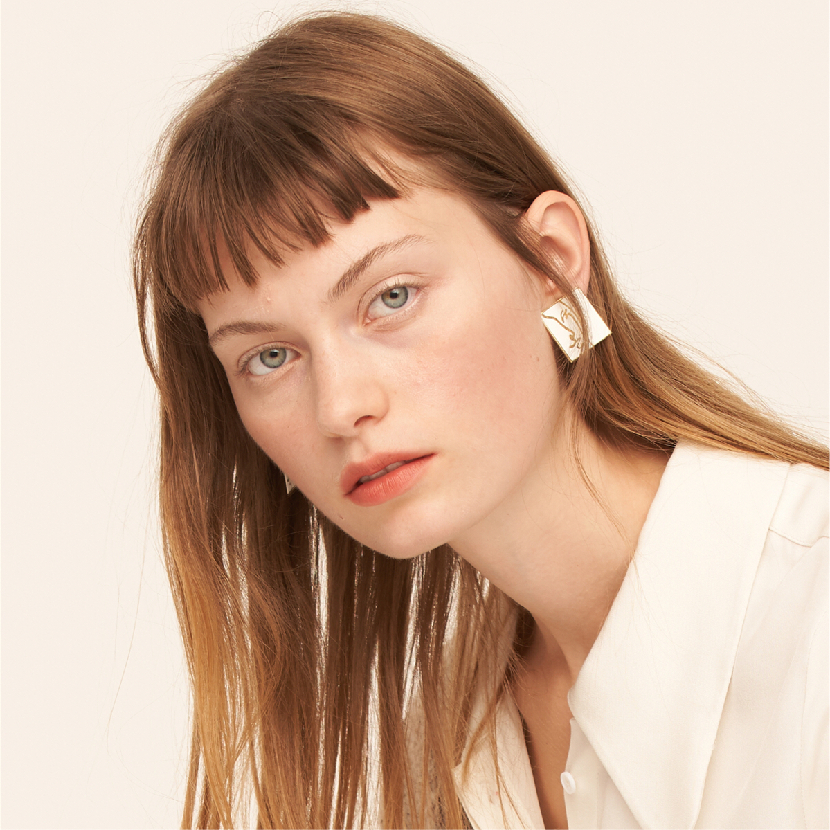 annxu珐琅侧脸线条方形耳钉显脸瘦小小众时髦耳钉