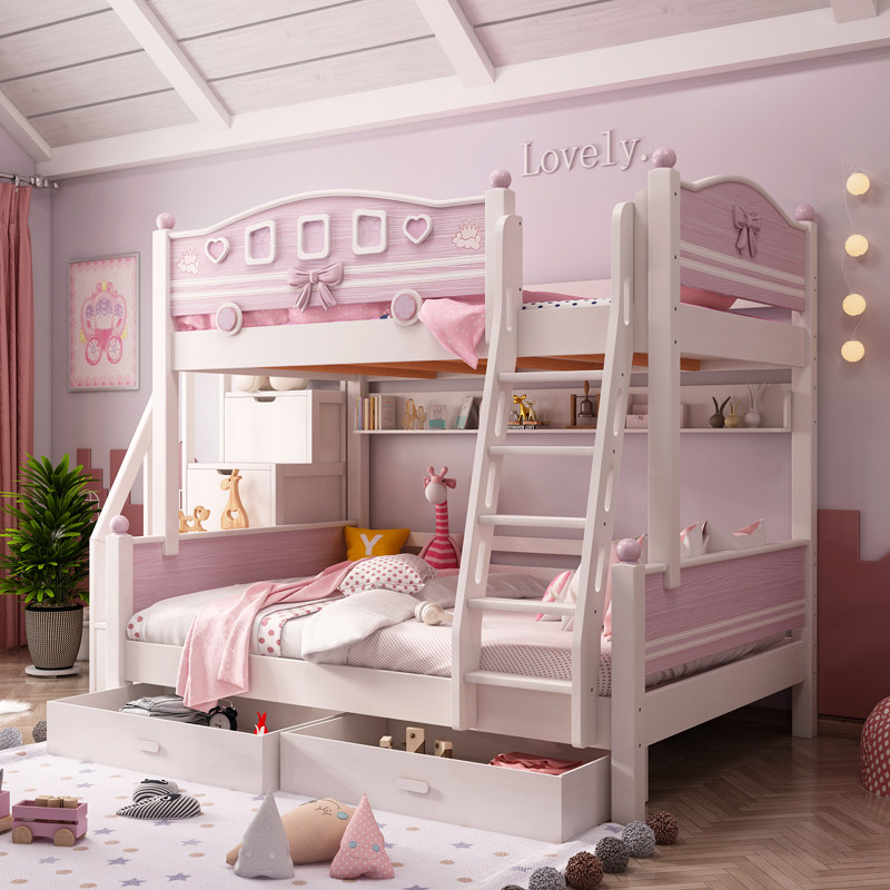 全实木上下床双层床儿童床女孩公主床高低床上下铺儿童床子母床￥5053