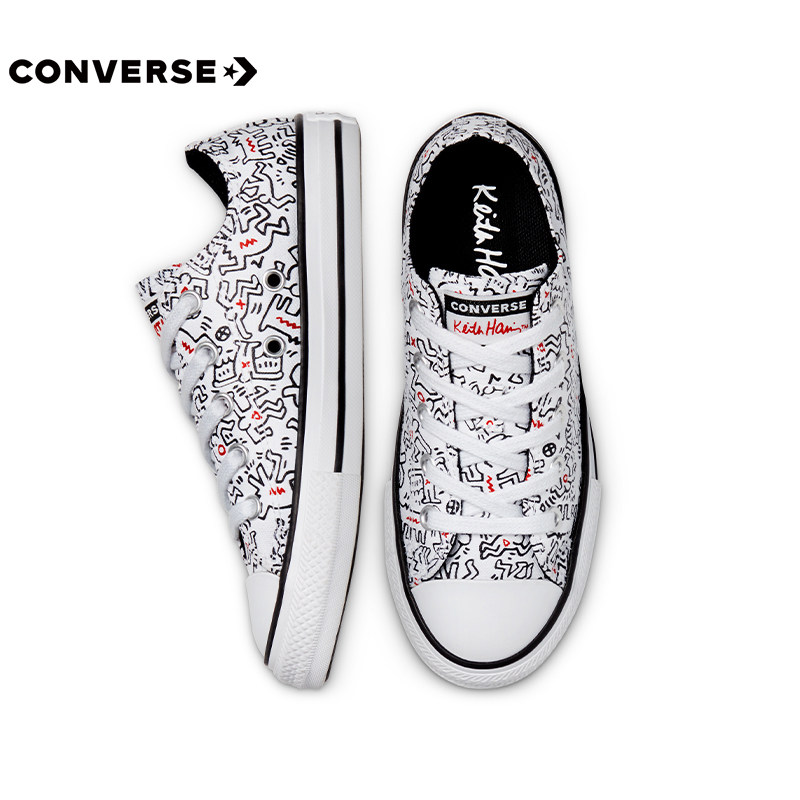 converse匡威童鞋keithharing联名中大童男女童低帮帆布鞋