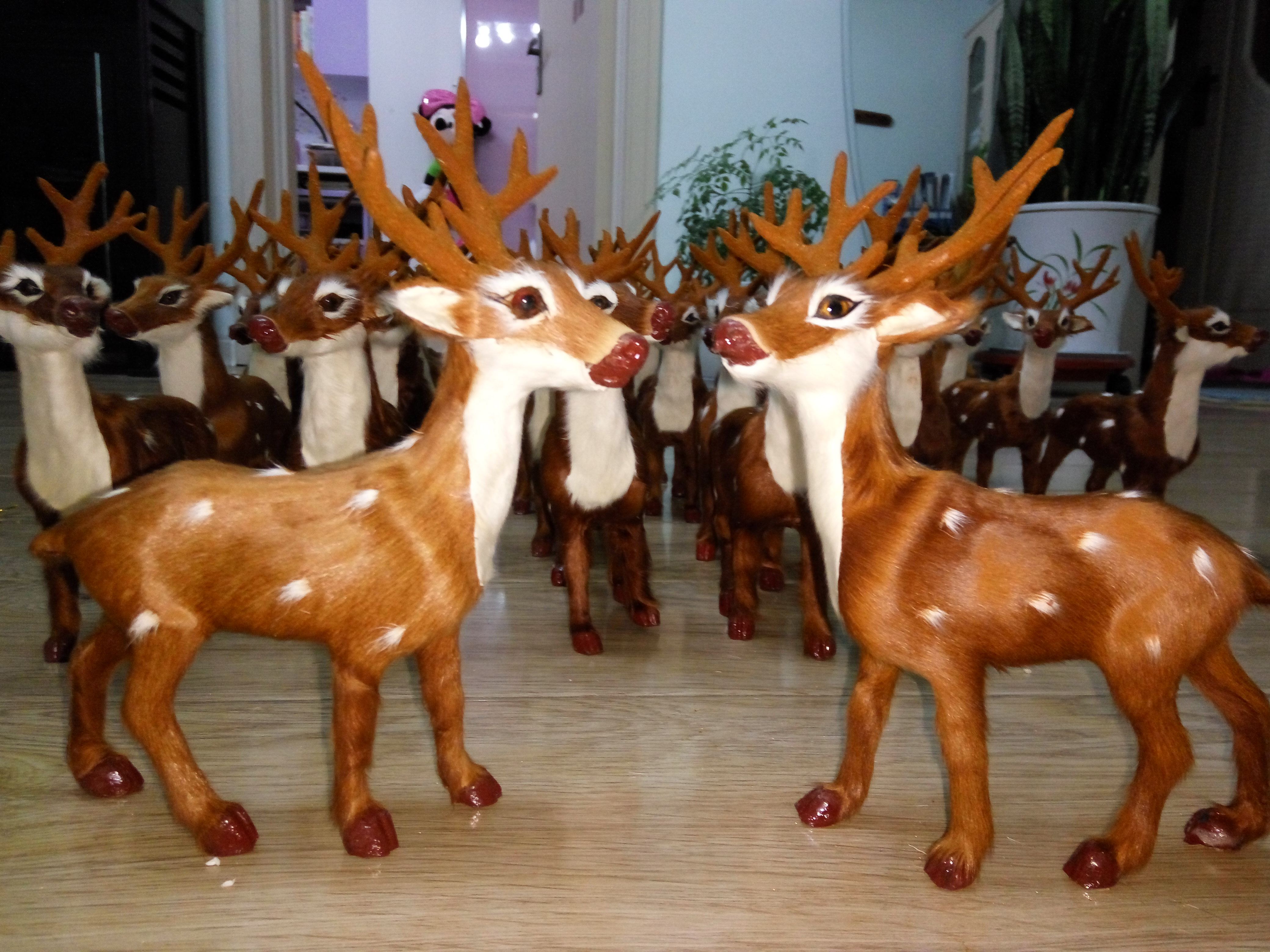 仿真模型包邮小鹿梅花鹿摆件真皮皮毛动物圣诞潮玩盲盒