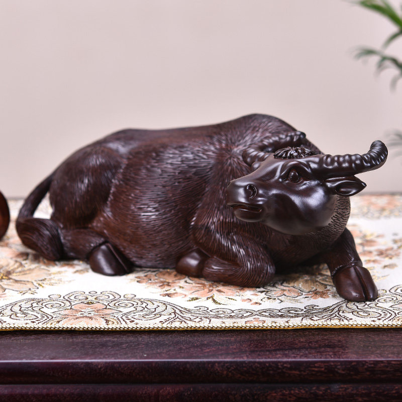 摆件木雕水牛风水生肖雕刻工艺品动物客厅家居木雕